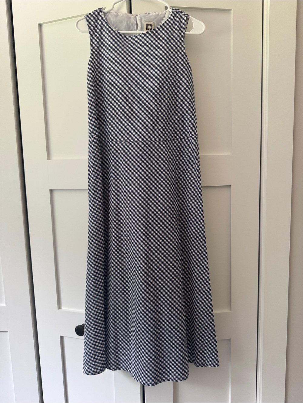 Anne Klein Navy and White Gingham Maxi Dress